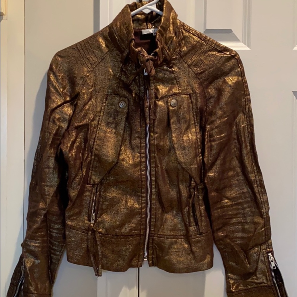 Brown w/ Gold motto jacket with silver hardware